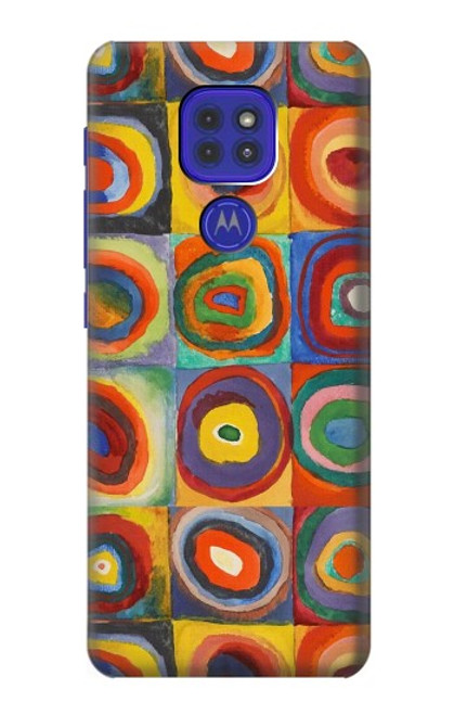 W3409 Carrés cercles concentriques Etui Coque Housse et Flip Housse Cuir pour Motorola Moto G9 Play