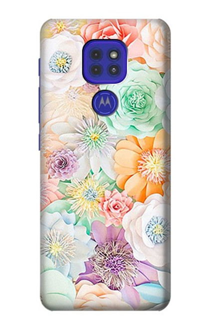 W3705 Fleur florale pastel Etui Coque Housse et Flip Housse Cuir pour Motorola Moto G9 Play