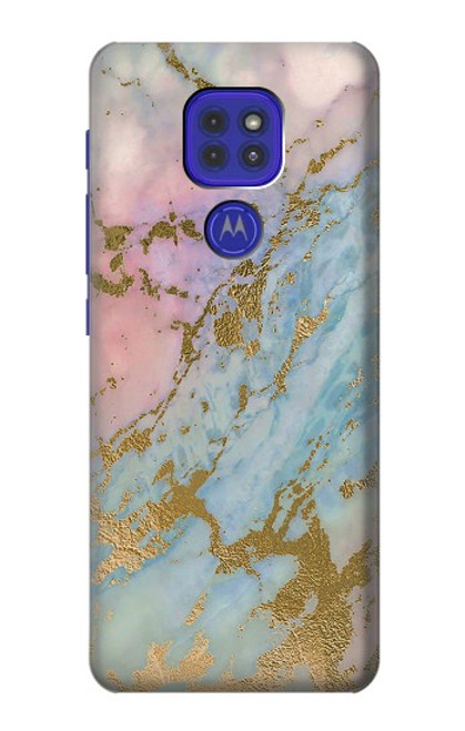 W3717 Imprimé graphique en marbre bleu pastel or rose Etui Coque Housse et Flip Housse Cuir pour Motorola Moto G9 Play