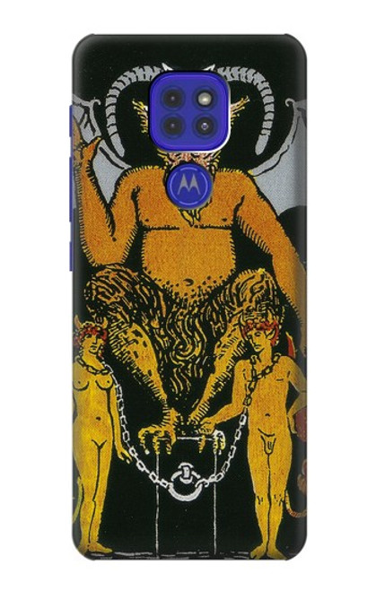 W3740 Carte de tarot le diable Etui Coque Housse et Flip Housse Cuir pour Motorola Moto G9 Play