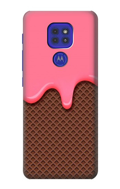 W3754 Cornet de crème glacée à la fraise Etui Coque Housse et Flip Housse Cuir pour Motorola Moto G9 Play