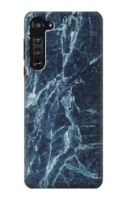 W2799 Lumière Bleu Marbre Pierre Imprimé Graphique Etui Coque Housse et Flip Housse Cuir pour Motorola Edge