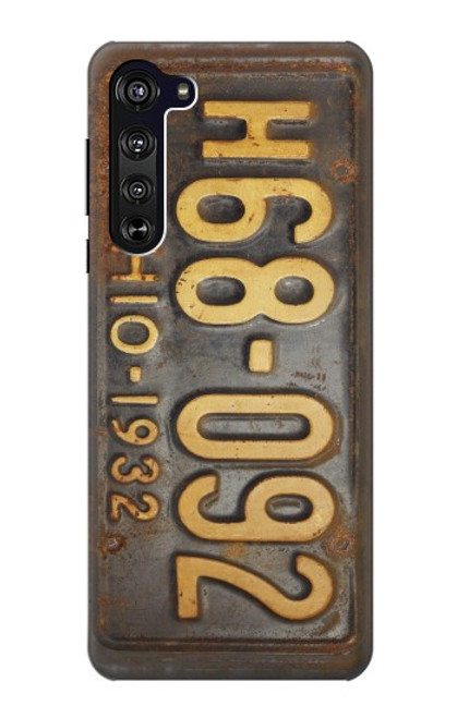 W3228 Millésimé plaque d'immatriculation de voiture Etui Coque Housse et Flip Housse Cuir pour Motorola Edge