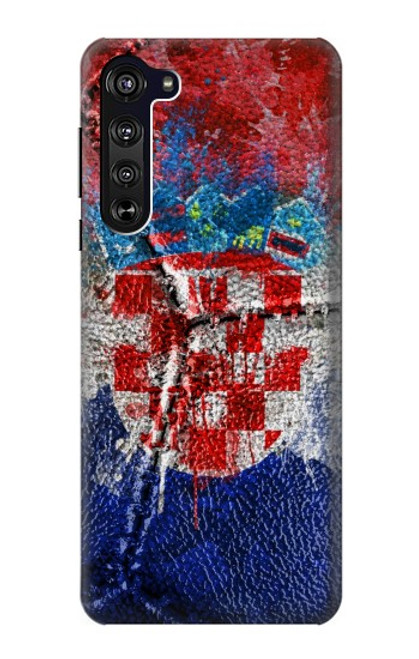 W3313 Croatie Drapeau graphique Football Millésime Etui Coque Housse et Flip Housse Cuir pour Motorola Edge