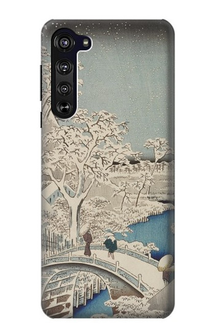 W3350 Utagawa Hiroshige Tambour Pont Yuhi Hill à Meguro Etui Coque Housse et Flip Housse Cuir pour Motorola Edge