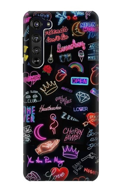 W3433 Néon graphique millésimé Etui Coque Housse et Flip Housse Cuir pour Motorola Edge