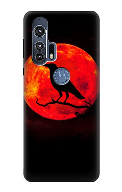 W3328 Corbeau Rouge Lune Etui Coque Housse et Flip Housse Cuir pour Motorola Edge+