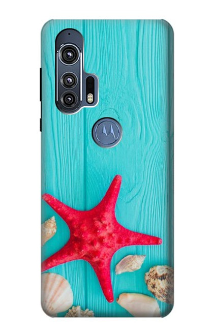 W3428 Aqua Bois Coquille d'étoile de mer Etui Coque Housse et Flip Housse Cuir pour Motorola Edge+