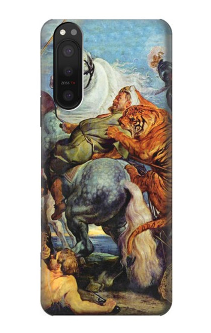 W3331 Peter Paul Rubens Tigre und Lowenjagd Etui Coque Housse et Flip Housse Cuir pour Sony Xperia 5 II