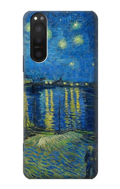 W3336 Van Gogh Nuit étoilée sur le Rhône Etui Coque Housse et Flip Housse Cuir pour Sony Xperia 5 II