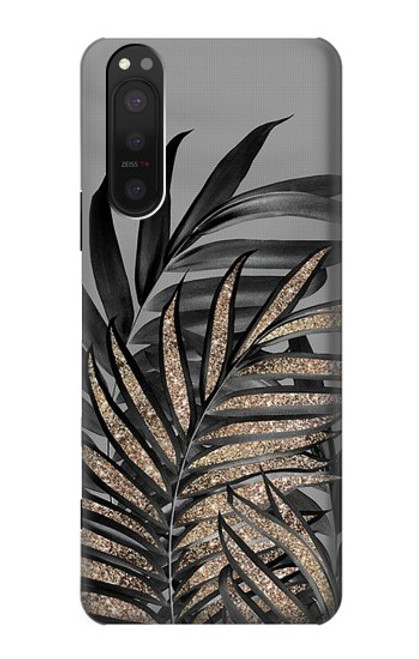 W3692 Feuilles de palmier gris noir Etui Coque Housse et Flip Housse Cuir pour Sony Xperia 5 II