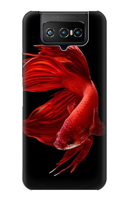 W2092 Rouge Poisson Combattant Etui Coque Housse et Flip Housse Cuir pour ASUS ZenFone 7 Pro