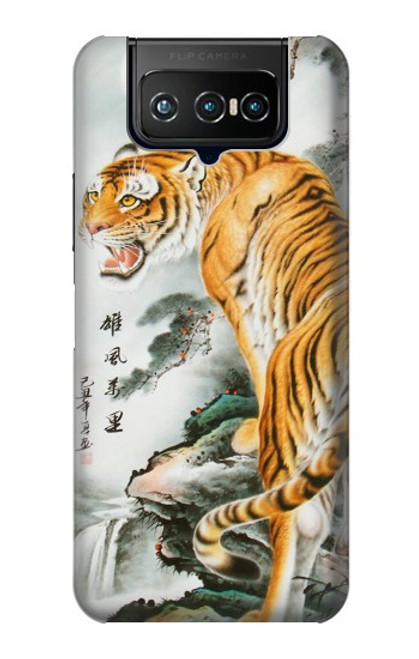 W2750 Peinture orientale Tigre chinois Etui Coque Housse et Flip Housse Cuir pour ASUS ZenFone 7 Pro