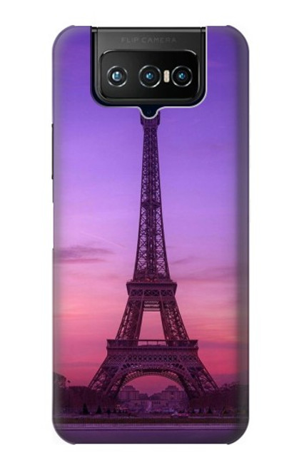 W3447 Paris Eiffel Le coucher du soleil Etui Coque Housse et Flip Housse Cuir pour ASUS ZenFone 7 Pro