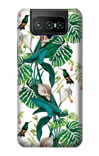 W3697 Oiseaux de la vie des feuilles Etui Coque Housse et Flip Housse Cuir pour ASUS ZenFone 7 Pro