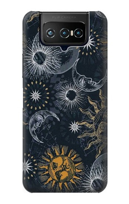 W3702 Lune et soleil Etui Coque Housse et Flip Housse Cuir pour ASUS ZenFone 7 Pro