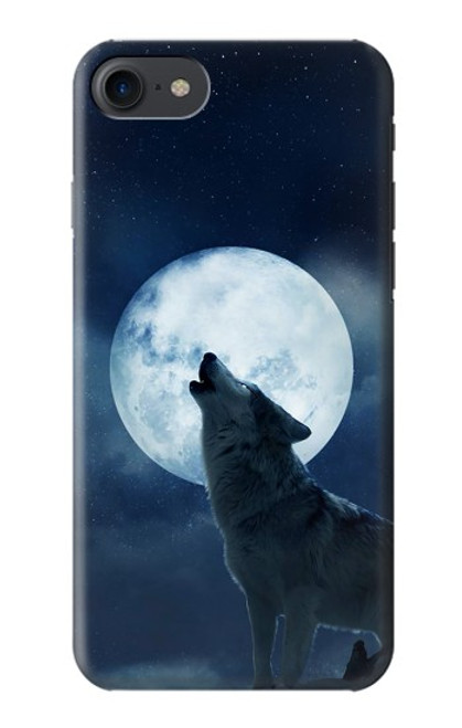 W3693 Pleine lune du loup blanc sinistre Etui Coque Housse et Flip Housse Cuir pour iPhone 7, iPhone 8, iPhone SE (2020) (2022)