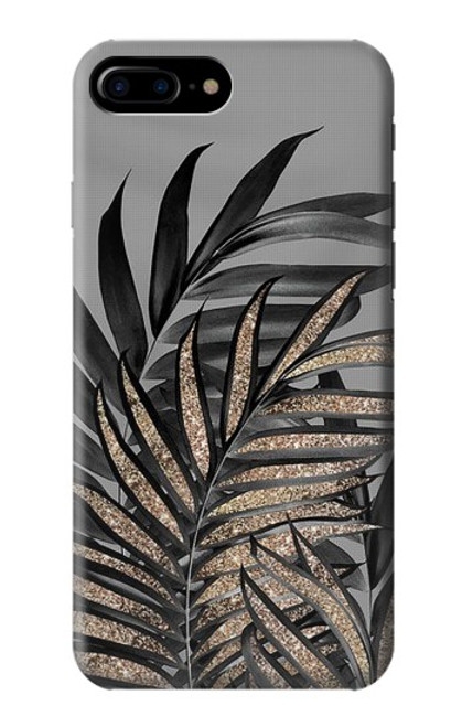 W3692 Feuilles de palmier gris noir Etui Coque Housse et Flip Housse Cuir pour iPhone 7 Plus, iPhone 8 Plus