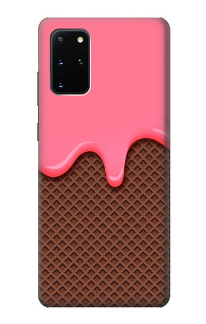 W3754 Cornet de crème glacée à la fraise Etui Coque Housse et Flip Housse Cuir pour Samsung Galaxy S20 Plus, Galaxy S20+
