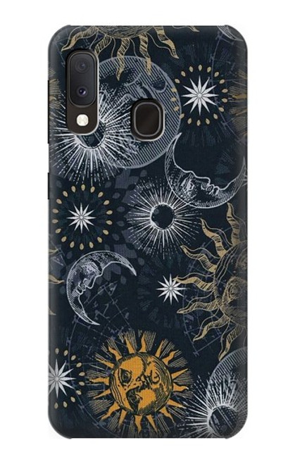 W3702 Lune et soleil Etui Coque Housse et Flip Housse Cuir pour Samsung Galaxy A20e