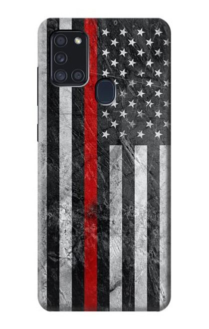 W3687 Drapeau américain de pompier mince ligne rouge Etui Coque Housse et Flip Housse Cuir pour Samsung Galaxy A21s