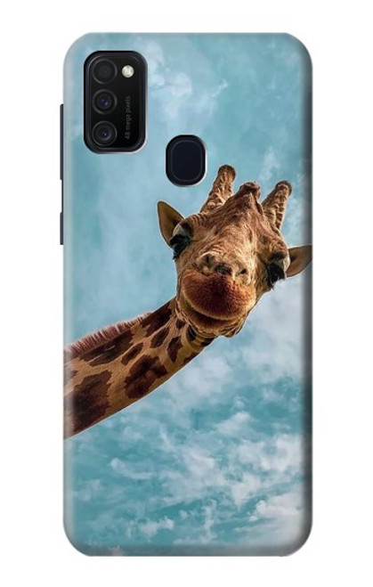 W3680 Girafe de sourire mignon Etui Coque Housse et Flip Housse Cuir pour Samsung Galaxy M21