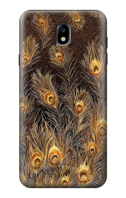 W3691 Plume de paon d'or Etui Coque Housse et Flip Housse Cuir pour Samsung Galaxy J7 (2018), J7 Aero, J7 Top, J7 Aura, J7 Crown, J7 Refine, J7 Eon, J7 V 2nd Gen, J7 Star