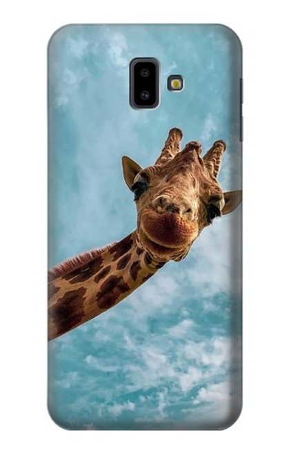 W3680 Girafe de sourire mignon Etui Coque Housse et Flip Housse Cuir pour Samsung Galaxy J6+ (2018), J6 Plus (2018)