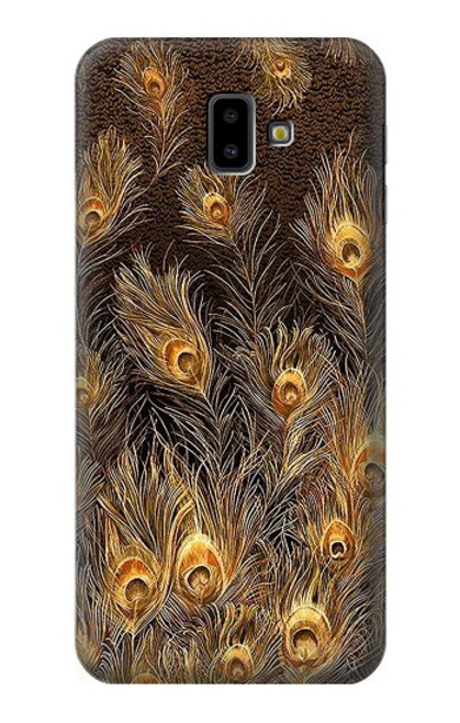 W3691 Plume de paon d'or Etui Coque Housse et Flip Housse Cuir pour Samsung Galaxy J6+ (2018), J6 Plus (2018)