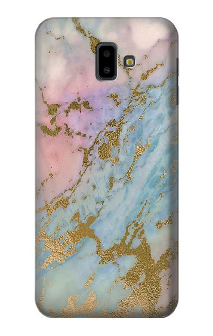 W3717 Imprimé graphique en marbre bleu pastel or rose Etui Coque Housse et Flip Housse Cuir pour Samsung Galaxy J6+ (2018), J6 Plus (2018)