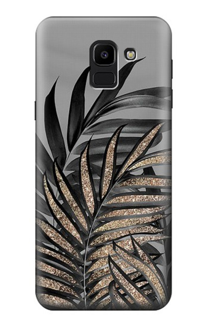 W3692 Feuilles de palmier gris noir Etui Coque Housse et Flip Housse Cuir pour Samsung Galaxy J6 (2018)