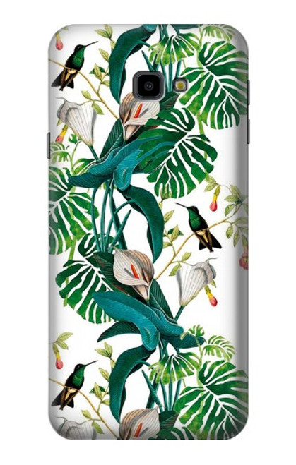 W3697 Oiseaux de la vie des feuilles Etui Coque Housse et Flip Housse Cuir pour Samsung Galaxy J4+ (2018), J4 Plus (2018)