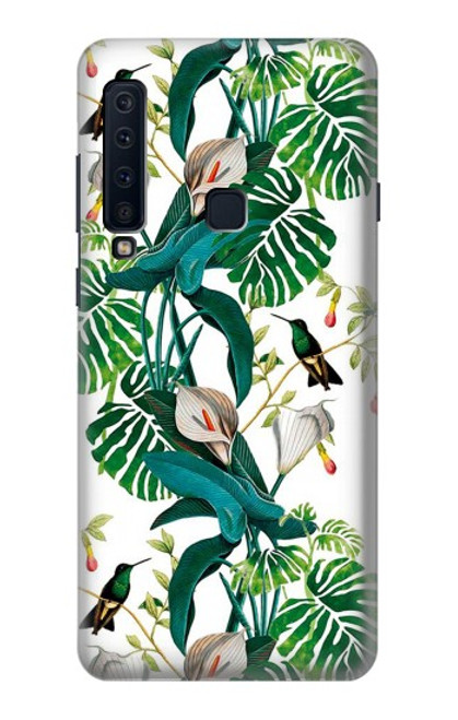 W3697 Oiseaux de la vie des feuilles Etui Coque Housse et Flip Housse Cuir pour Samsung Galaxy A9 (2018), A9 Star Pro, A9s