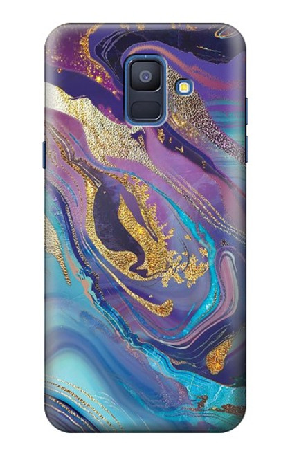W3676 Pierre de marbre abstraite colorée Etui Coque Housse et Flip Housse Cuir pour Samsung Galaxy A6 (2018)