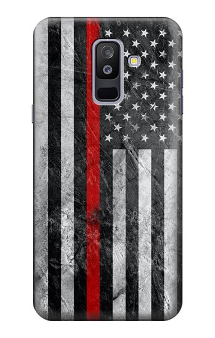 W3687 Drapeau américain de pompier mince ligne rouge Etui Coque Housse et Flip Housse Cuir pour Samsung Galaxy A6+ (2018), J8 Plus 2018, A6 Plus 2018