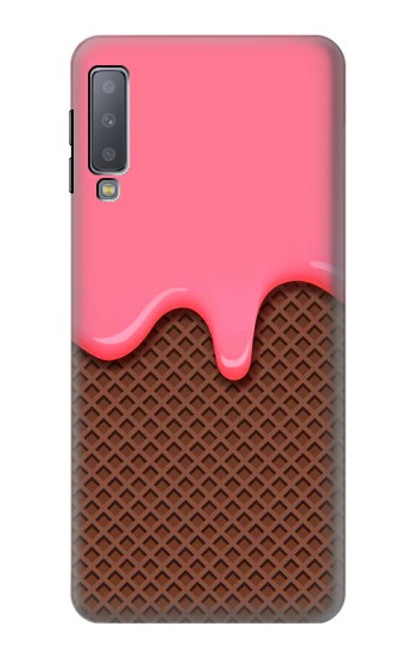 W3754 Cornet de crème glacée à la fraise Etui Coque Housse et Flip Housse Cuir pour Samsung Galaxy A7 (2018)