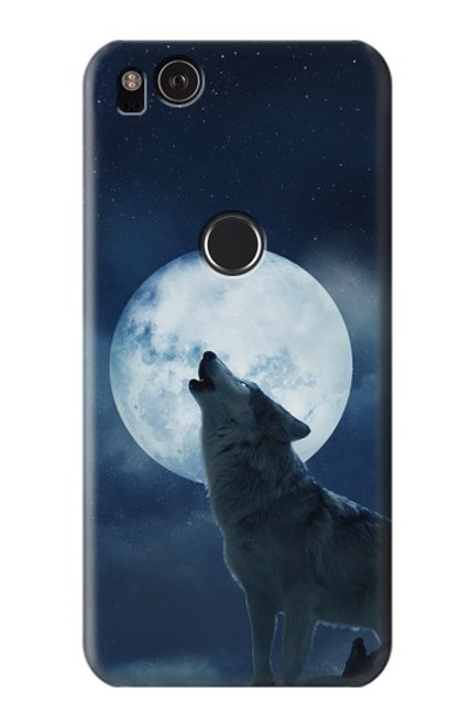 W3693 Pleine lune du loup blanc sinistre Etui Coque Housse et Flip Housse Cuir pour Google Pixel 2