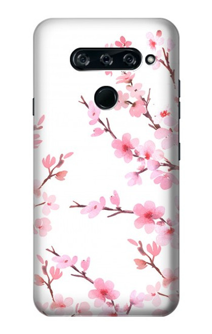 W3707 Fleur de cerisier rose fleur de printemps Etui Coque Housse et Flip Housse Cuir pour LG V40, LG V40 ThinQ