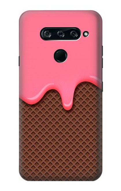 W3754 Cornet de crème glacée à la fraise Etui Coque Housse et Flip Housse Cuir pour LG V40, LG V40 ThinQ