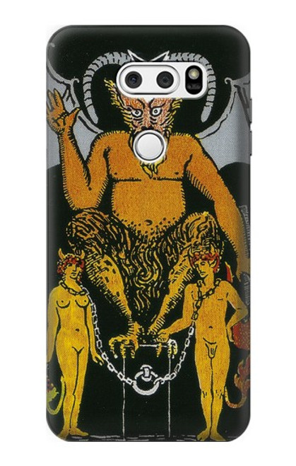 W3740 Carte de tarot le diable Etui Coque Housse et Flip Housse Cuir pour LG V30, LG V30 Plus, LG V30S ThinQ, LG V35, LG V35 ThinQ