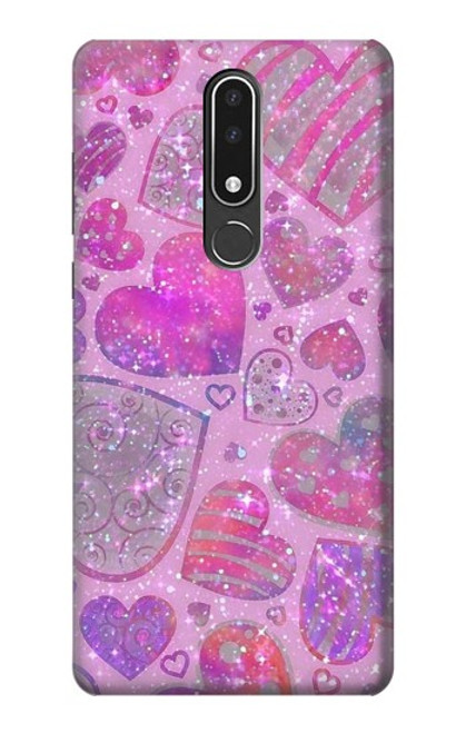 W3710 Coeur d'amour rose Etui Coque Housse et Flip Housse Cuir pour Nokia 3.1 plus