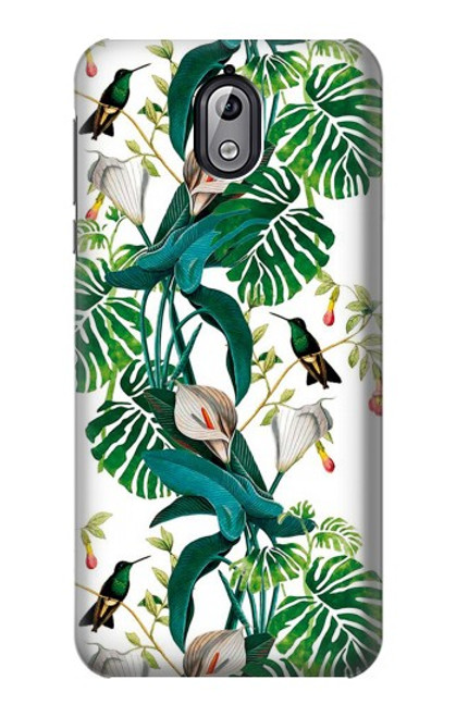 W3697 Oiseaux de la vie des feuilles Etui Coque Housse et Flip Housse Cuir pour Nokia 3.1