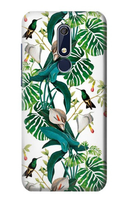 W3697 Oiseaux de la vie des feuilles Etui Coque Housse et Flip Housse Cuir pour Nokia 5.1, Nokia 5 2018