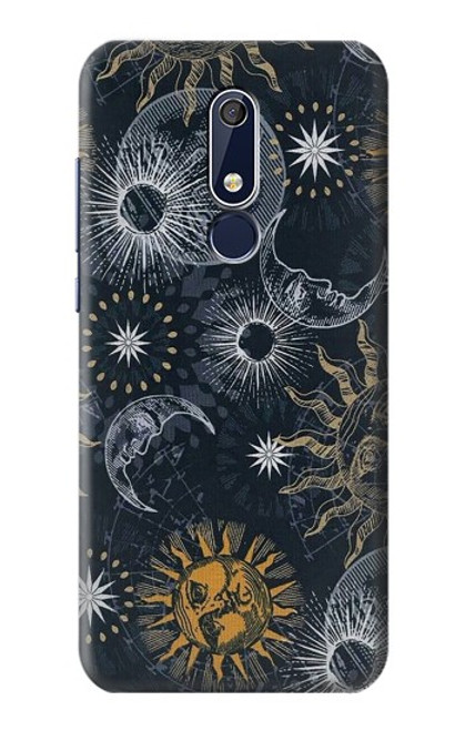 W3702 Lune et soleil Etui Coque Housse et Flip Housse Cuir pour Nokia 5.1, Nokia 5 2018