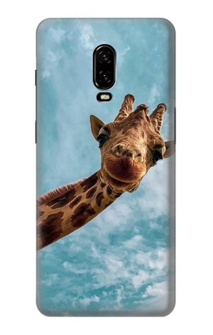 W3680 Girafe de sourire mignon Etui Coque Housse et Flip Housse Cuir pour OnePlus 6T