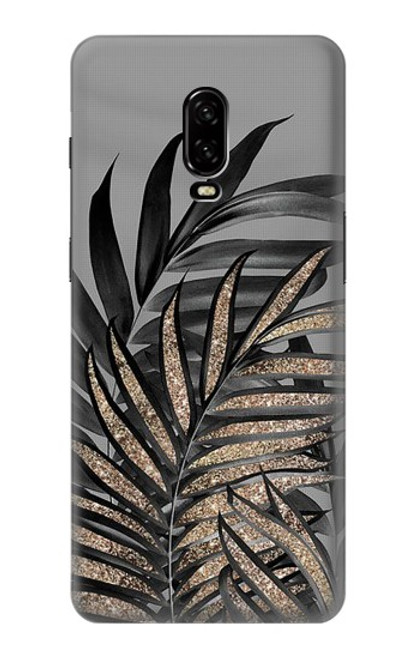 W3692 Feuilles de palmier gris noir Etui Coque Housse et Flip Housse Cuir pour OnePlus 6T