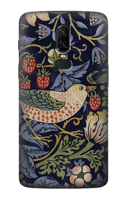 W3791 William Morris Strawberry Thief Fabric Etui Coque Housse et Flip Housse Cuir pour OnePlus 6