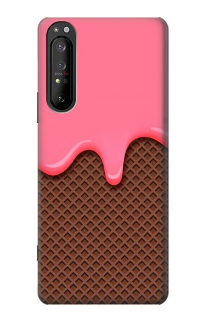 W3754 Cornet de crème glacée à la fraise Etui Coque Housse et Flip Housse Cuir pour Sony Xperia 1 II