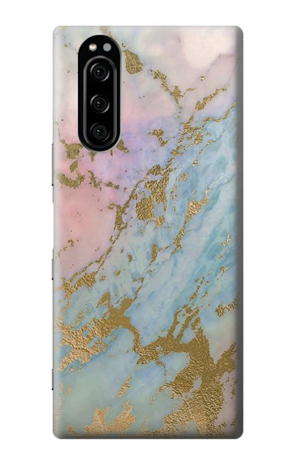 W3717 Imprimé graphique en marbre bleu pastel or rose Etui Coque Housse et Flip Housse Cuir pour Sony Xperia 5