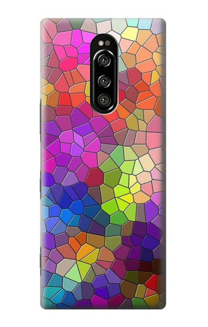 W3677 Mosaïques de briques colorées Etui Coque Housse et Flip Housse Cuir pour Sony Xperia 1